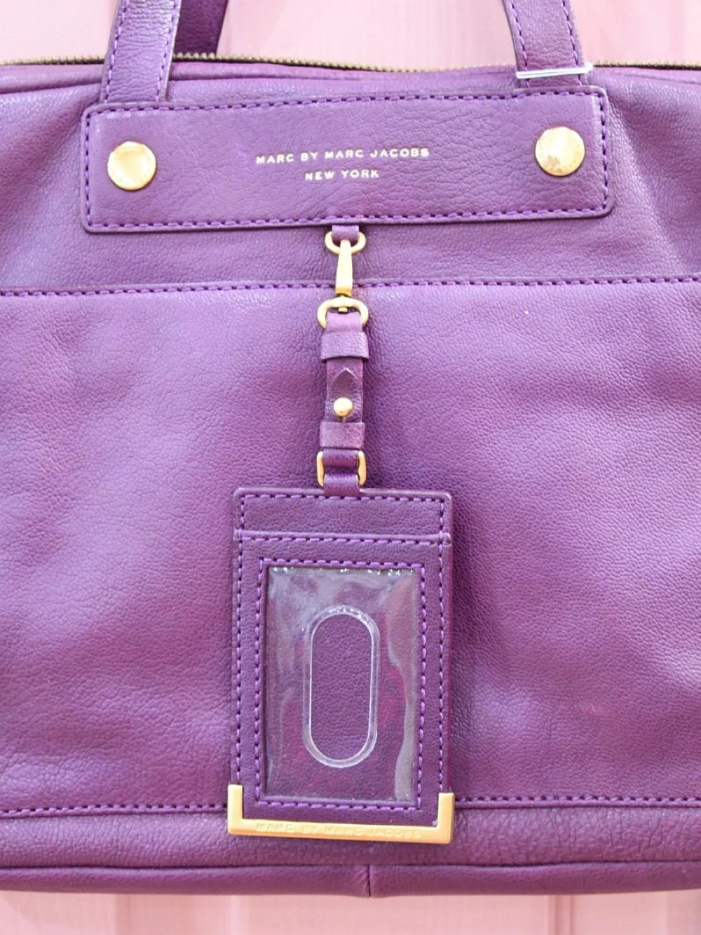 Marc by Marc Jacobs Purple Leather Laptop Satchel with Gold Hardware